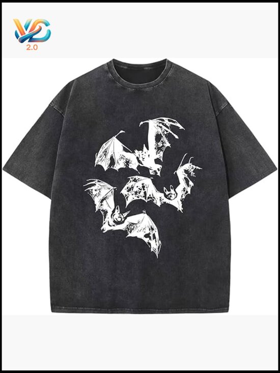 Other - Oversized Bat Graphic Tee Vintage Acid Wash Cotton Y2K Streetwear T-Shirt